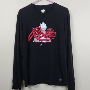Roots Canada Plaid Maple Leaf Embroidered Stitch Long Sleeve Tee Medium
